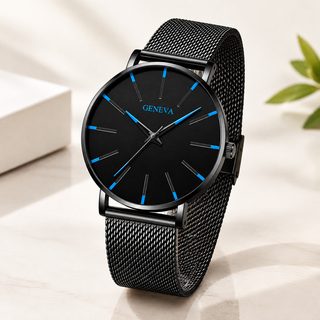 합금 메쉬밴드 쿼츠 손목시계 남성 학생용 캐주얼 배색 커플시계 40mm