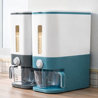 10kg 대용량 계량 누름식 쌀통 잡곡 보관함 밀폐 쌀 보관통 주방 수납용기