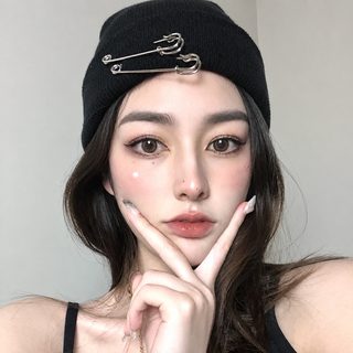 한국 트렌드 링 핀 힙합 털모자 가을 겨울 커플 왕홍 유행 구멍 모자 남녀
