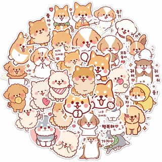 Fluffy Dog 귀여운 강아지 방수 스티커 50매 캐리어 노트북 자동차 휴대폰 냉장