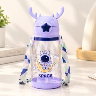 어린이 사슴뿔 캐릭터 빨대 물병 501 600ml 스트랩형
