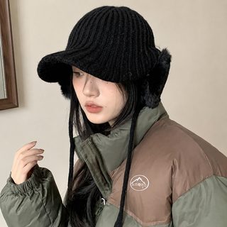 모자녀 겨울 한국판 트렌디 보온 두꺼운 니트 털모자 자전거 타기 방한 귀 보호대 오리털모자