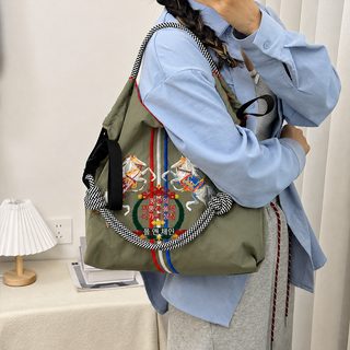 여성 자수 대용량 나일론 토트백 접이식 숄더 크로스백 여행용