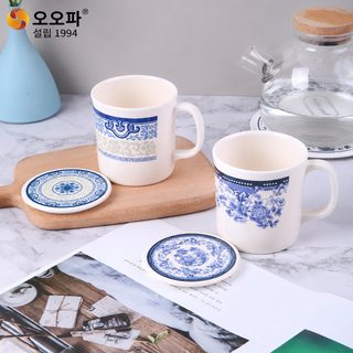 우허 식품용 멜라민 청화 도자기풍 손잡이 머그컵 301-400ml 신중식 뚜껑 물컵