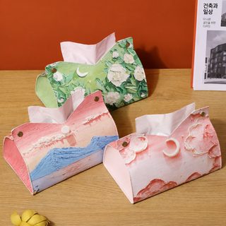 럭셔리 유화 디자인 가죽 티슈케이스 거실 차량용 탁상 휴지 수납함