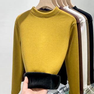 여성 겨울 기모 라운드넥 슬림핏 보온 이너웨어 긴팔 티셔츠