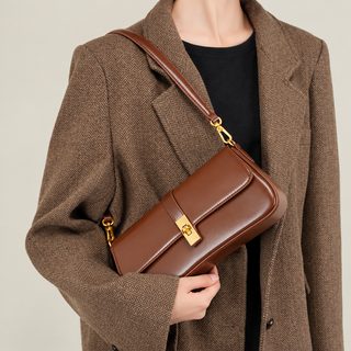 여성 천연 소가죽 바게트백 미니 숄더백 크로스백 데일리 복고풍 가방