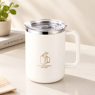 스테인리스 이중 단열 뚜껑 머그컵 500ml 손잡이 커피잔