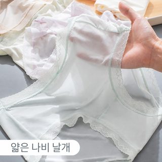 여성 중허리 삼각팬티 10D 아이스실크 속건 통기 항균 실크 크로치 무지 컬