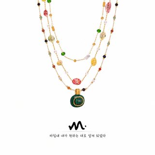 여성용 천연석 펜던트 비즈 목걸이 티타늄 스틸 골드도금 수제 패션 주얼리