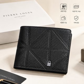 남성용 RFID 차단 PU 반지갑 지퍼 동전 수납 박스 포함