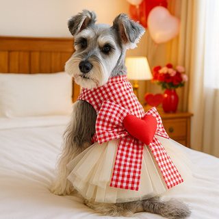 PETCIRCLE宠物圈情人节 狗猫猫衣服红白格公主纱裙爱心蓬蓬裙