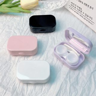 심플 거울 일체형 콘택트렌즈 케이스 휴대용 렌즈 보관 플립형 더블 케이스