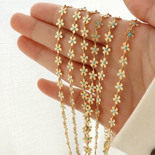 여성용 18K 골드 도금 블루 플라워 에나멜 목걸이 팔찌 주얼리 세트