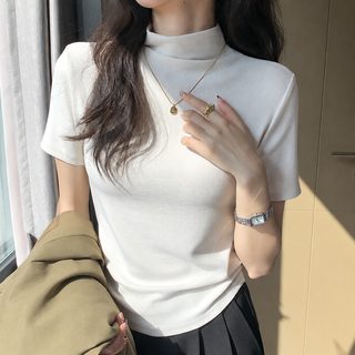 H338 순욕풍 하프넥 반팔 티셔츠 여성 여름 슬림핏 레깅스 이너웨어 이너웨