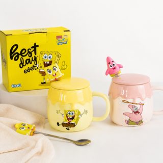 캐릭터 도자기 머그컵 400ml 뚜껑 숟가락 포함