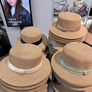 여성 여름 밀짚모자 프렌치 플랫탑 와이드챙 자외선 차단 비치 바캉스 썬캡