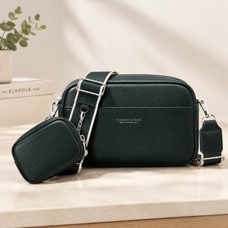 여성용 PU 와이드 스트랩 사각 크로스백 숄더백