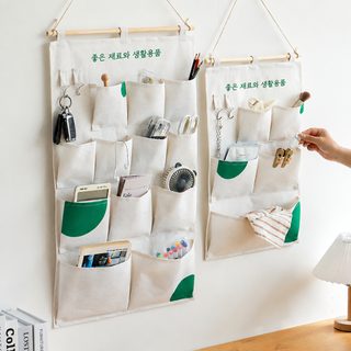 린넨 다용도 벽걸이 수납 포켓 주머니 기숙사 침실 문 뒤 욕실 정리함