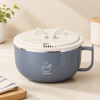 고양이 귀 뚜껑 물빠짐 스텐 라면그릇 손잡이 면기