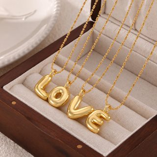 26자 영문 알파벳 풍선 펜던트 티타늄 스틸 골드도금 비즈 체인 목걸이 남녀