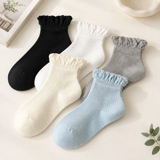여성 레이스 양말 봄여름 얇은 면 펀칭 메쉬 통기성 땀흡수 무지 단목 양말