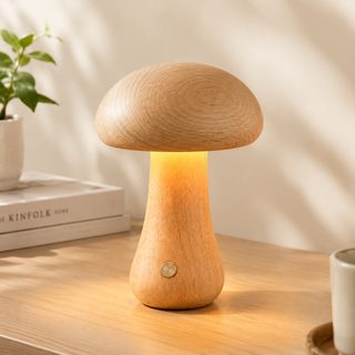 원목 버섯 LED 무드등 USB 충전식 터치 디밍 침실 침대 조명