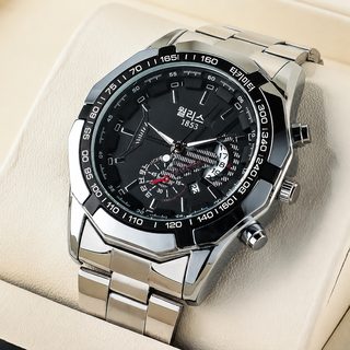 WLISTH 남성 대형 다이얼 쿼츠 손목시계 달력 야광 30M 방수 스테인리스 스포
