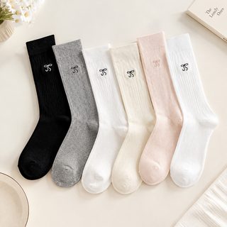 신제품 발레풍 양말 여자 봄여름 얇은 한국 jk 종아리 양말 검은색 자수 리
