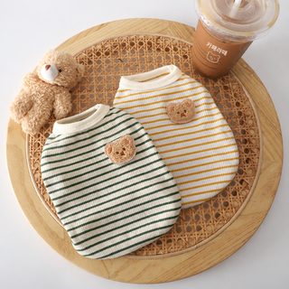 반려견 여름옷 강아지 외출용 면 반팔 조끼 소형견 곰돌이 자수 베스트
