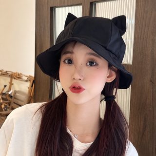 여성 고양이 귀 버킷햇 봄여름 데일리 자외선 차단 단색 숏챙 조절형
