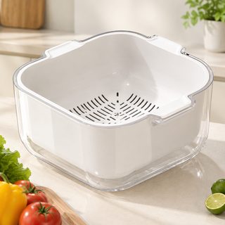 야채 과일 세척 이중 물빠짐 바구니 사각 채반