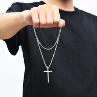 크로스보더 구미 신형 304 십자가 목걸이 남조 백합 스테인리스강 십자가 펜
