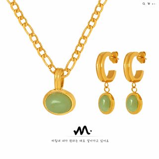 Liins 프렌치 녹동릉석 펜던트 티타늄강 골드 목걸이 귀걸이 여성 주얼리