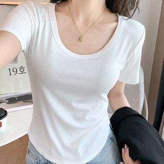 H227 흰색 반팔 티셔츠 여자 신상 봄여름 얇은 이너웨어 이너웨어 u넥 레깅스