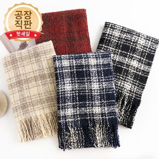 가을 겨울 네모난 체크 머플러 여성 백합 우아한 캐주얼 방한용 숄 패션 통