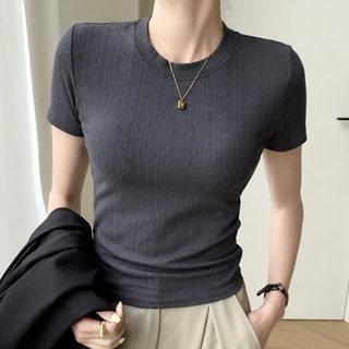 H311 신상 라운드 티셔츠 여성 여름 상의 캐주얼 반팔 티셔츠