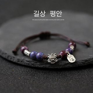 귀여운 사자춤 수제 매듭 팔찌 남녀공용 커플 복고풍 길이조절 행운 팔찌