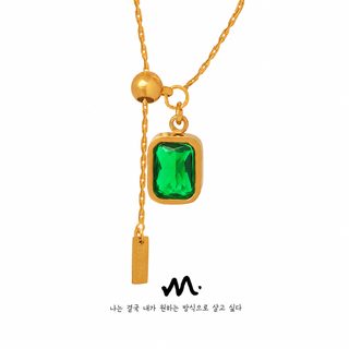 여성 궁정풍 에메랄드 지르콘 영문 이니셜 방패 펜던트 목걸이 45+5cm 쇄골