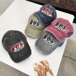 아메리칸 빈티지 낡은 야구모자 만들기 여대두 물세탁 찢어진 데님 넓은 챙