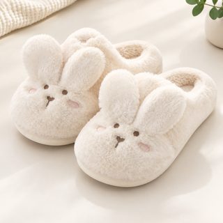 남녀공용 겨울 토끼 털 슬리퍼 미끄럼 방지 커플 실내화