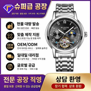 WLISTH 남성 기계식 시계 스켈레톤 문페이즈 오토매틱 비즈니스 손목시계
