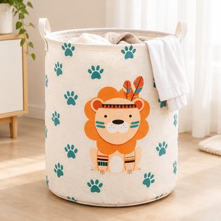 안더야 대용량 접이식 빨래바구니 40x50cm 면마 원형 세탁물 수납바구니 손잡