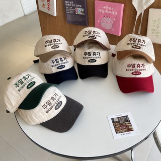 빈티지 콤비네이션 야구모자 여자 한국판 얼굴 작게 보이기 백합 소프트 캡 오리털모자 일본계 큰 머리 둘레 넓은 챙 모자