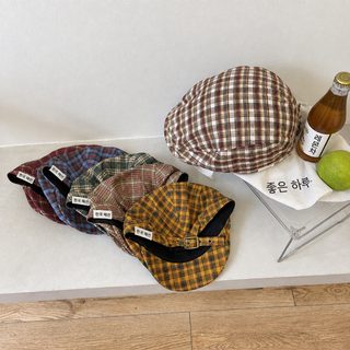 일본계 반착용 복고 체크 오리부리 모자 패션 천표 문예 청년 채색 면화 항