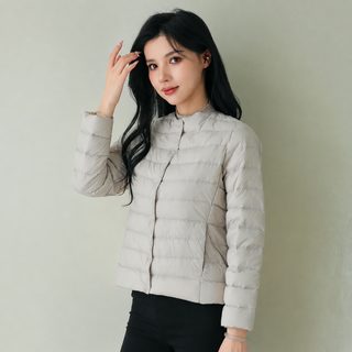 평호 패딩 V넥 라운드 얇은 가벼운 순색 심플 화이트 오리털 여성 내담 얇은