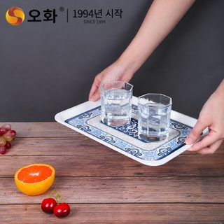 청화미민 멜라민 사각 접시 중국식 직사각형 찻잔 물컵 트레이 호텔 카페