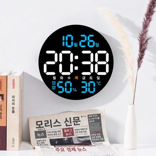 심플한 거실 벽시계 전자 다기능 가정용 시계 벨트 온도 습도 음소거 시계 5