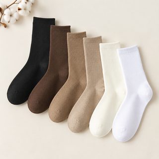 미라드 여성 면 중목양말 무봉제 보풀방지 단색 일본풍 사계절 데일리 양말