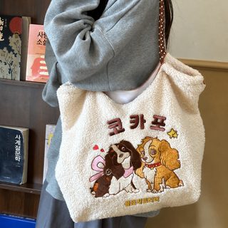 여성 양털 자수 토트백 대용량 숄더 크로스백 데일리 가방